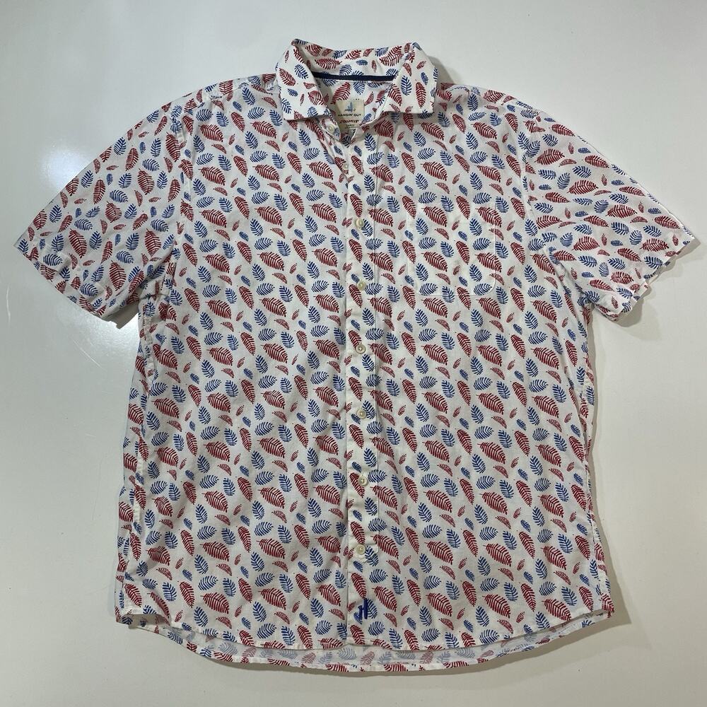 JOHNNIE-O OCEANO PRINTED FEATHERWEIGHT PERFORMANCE POLO WHITE Large Leaf Print